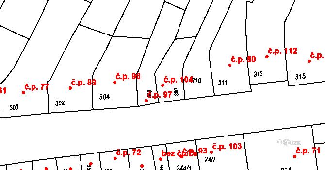 Unkovice 104 na parcele st. 308 v KÚ Unkovice, Katastrální mapa