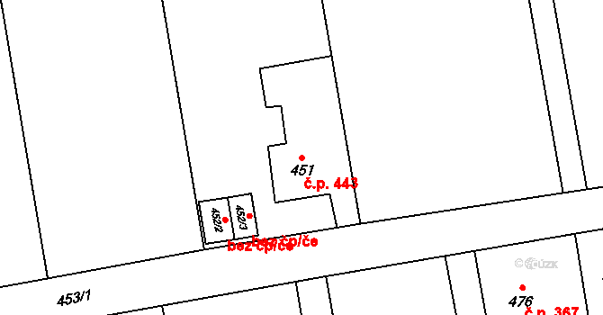 Louky 443, Karviná na parcele st. 451 v KÚ Louky nad Olší, Katastrální mapa