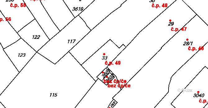 Česká Třebová 49 na parcele st. 33 v KÚ Česká Třebová, Katastrální mapa