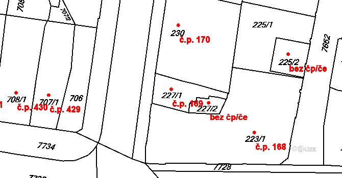 Prostějov 169 na parcele st. 227/1 v KÚ Prostějov, Katastrální mapa