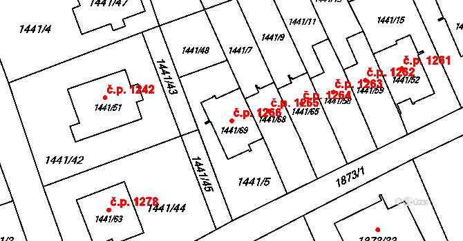 Prostřední Suchá 1266, Havířov na parcele st. 1441/69 v KÚ Prostřední Suchá, Katastrální mapa