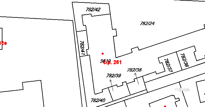 Nádražní Předměstí 261, Český Krumlov na parcele st. 3619 v KÚ Český Krumlov, Katastrální mapa