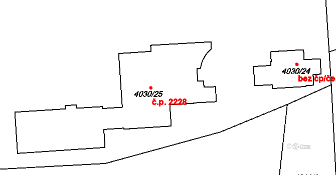 Libeň 2228, Praha na parcele st. 4030/25 v KÚ Libeň, Katastrální mapa
