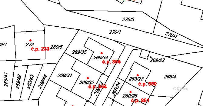 Klimkovice 855 na parcele st. 269/34 v KÚ Klimkovice, Katastrální mapa