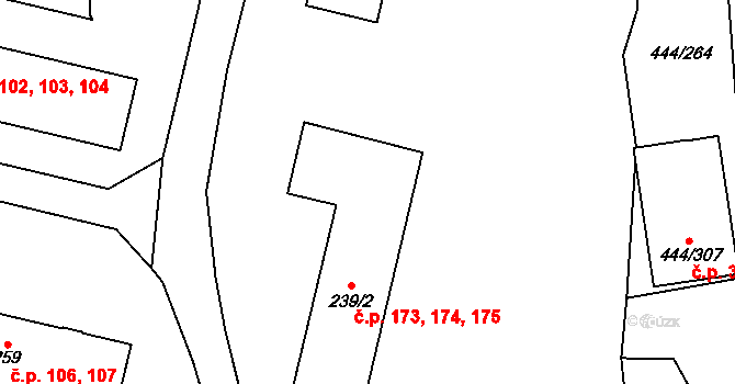 Březová 173,174,175 na parcele st. 239/2 v KÚ Březová u Sokolova, Katastrální mapa