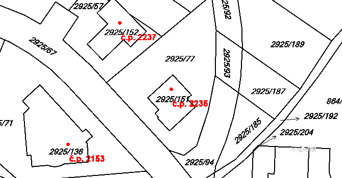 Pelhřimov 2235 na parcele st. 2925/151 v KÚ Pelhřimov, Katastrální mapa