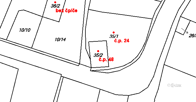 Trnava 48, Boharyně na parcele st. 35/2 v KÚ Trnava, Katastrální mapa