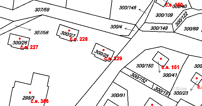 Milná 229, Frymburk na parcele st. 300/25 v KÚ Frymburk, Katastrální mapa