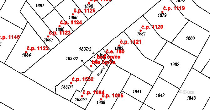 Znojmo 780 na parcele st. 1838/2 v KÚ Znojmo-město, Katastrální mapa