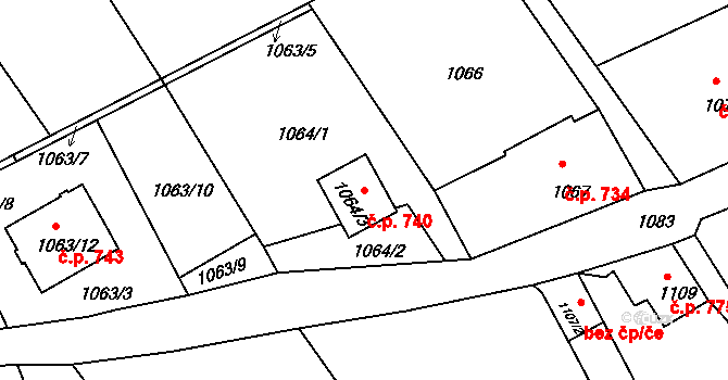 Šluknov 740 na parcele st. 1064/3 v KÚ Šluknov, Katastrální mapa
