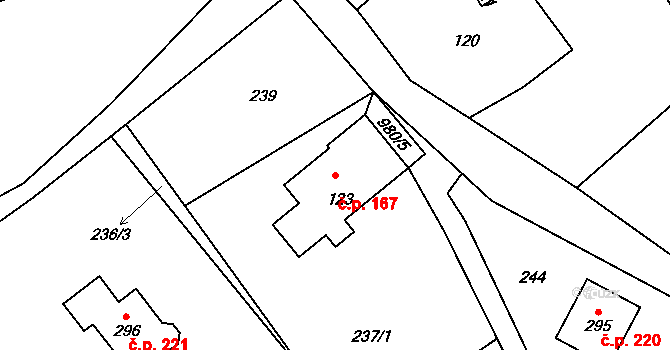 Horní Habartice 167 na parcele st. 123 v KÚ Horní Habartice, Katastrální mapa