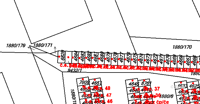 Hodonín 74 na parcele st. 4680 v KÚ Hodonín, Katastrální mapa