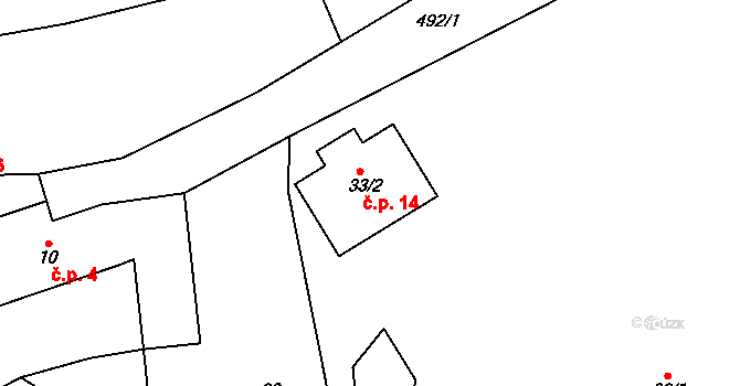 Vlčkovice 14, Kolinec na parcele st. 33/2 v KÚ Vlčkovice u Kolince, Katastrální mapa