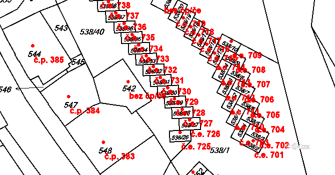 Děčín IV-Podmokly 729, Děčín na parcele st. 538/30 v KÚ Podmokly, Katastrální mapa