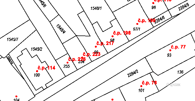 Křižanov 217 na parcele st. 99 v KÚ Křižanov, Katastrální mapa