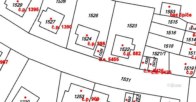 Kadaň 5455 na parcele st. 1525 v KÚ Kadaň, Katastrální mapa