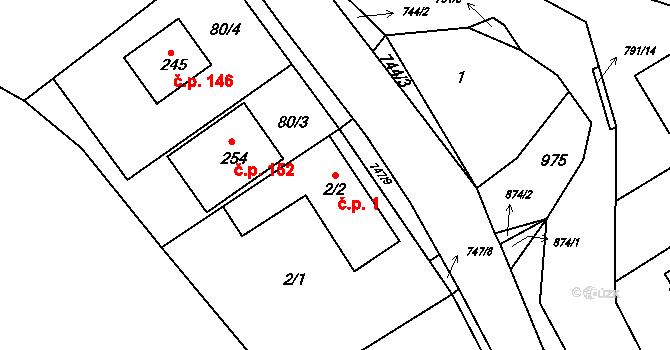 Lukoveček 1 na parcele st. 2/2 v KÚ Lukoveček, Katastrální mapa