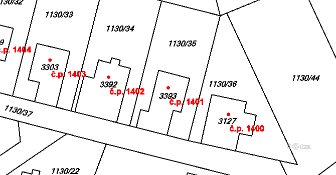 Vrchlabí 1401 na parcele st. 3393 v KÚ Vrchlabí, Katastrální mapa
