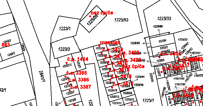 Prostřední Suchá 3410, Havířov na parcele st. 1225/18 v KÚ Prostřední Suchá, Katastrální mapa