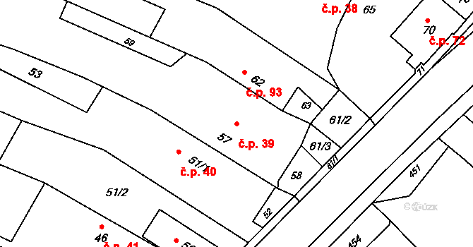 Děhylov 39 na parcele st. 57 v KÚ Děhylov, Katastrální mapa