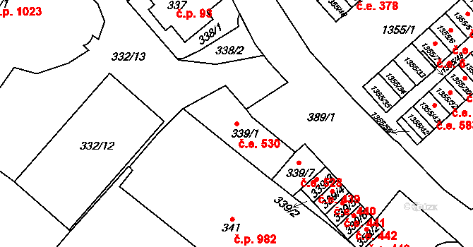 Rumburk 1 530, Rumburk na parcele st. 339/1 v KÚ Rumburk, Katastrální mapa