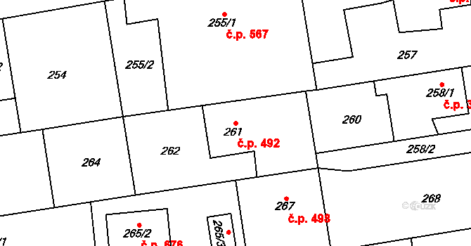 Bolatice 492 na parcele st. 261 v KÚ Bolatice, Katastrální mapa