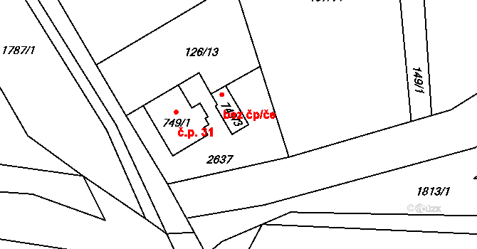 Třinec 46598103 na parcele st. 749/3 v KÚ Konská, Katastrální mapa
