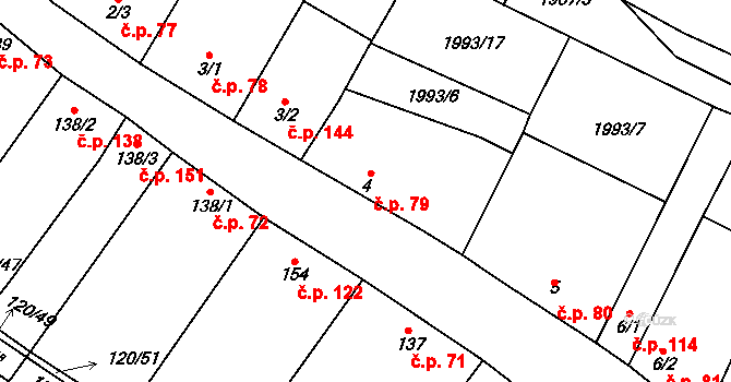 Drysice 79 na parcele st. 4 v KÚ Drysice, Katastrální mapa