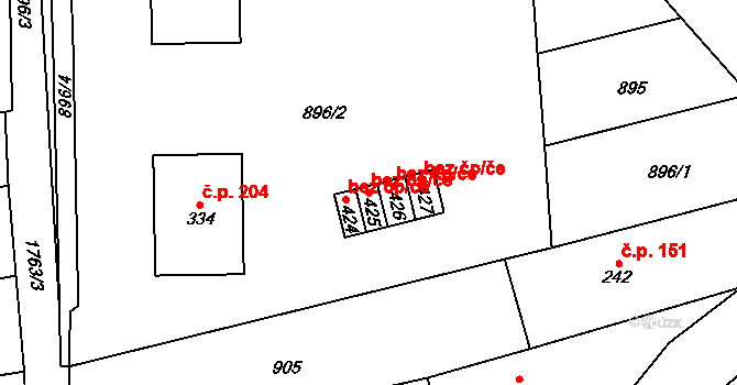 Březůvky 47744103 na parcele st. 425 v KÚ Březůvky, Katastrální mapa