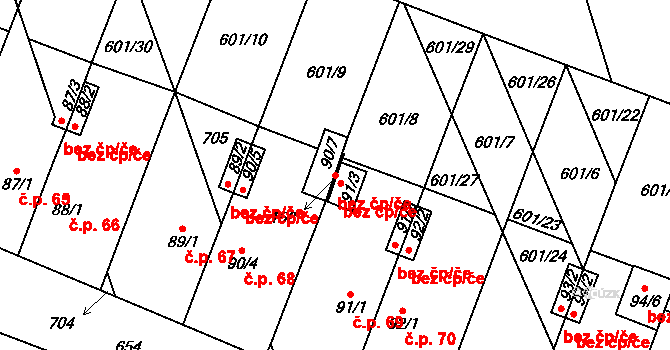 Rybníček 48994103 na parcele st. 90/7 v KÚ Rybníček, Katastrální mapa