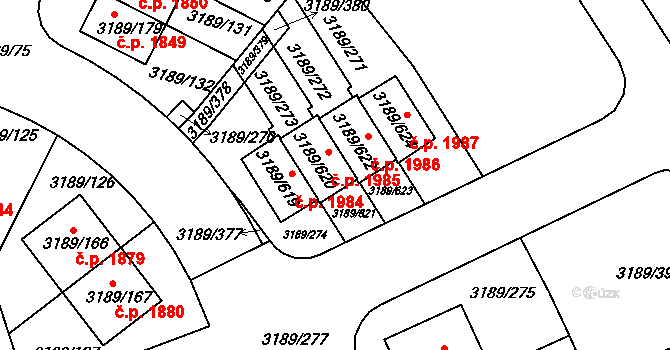 Roztoky 1985 na parcele st. 3189/620 v KÚ Žalov, Katastrální mapa