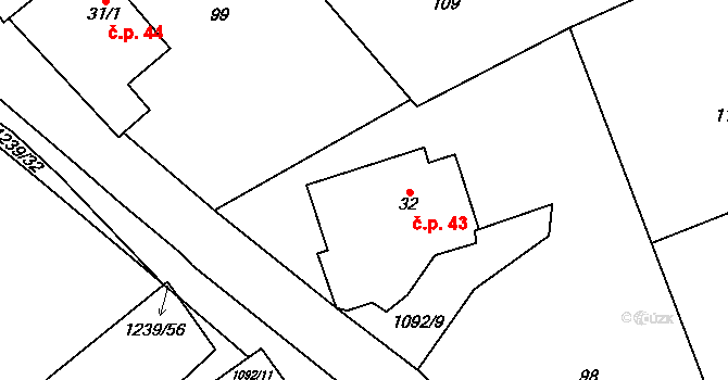 Velká Skrovnice 43 na parcele st. 32 v KÚ Velká Skrovnice, Katastrální mapa