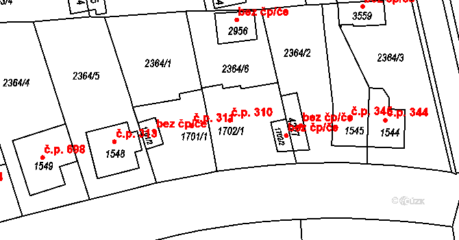 Týnské Předměstí 310, Domažlice na parcele st. 1702/1 v KÚ Domažlice, Katastrální mapa