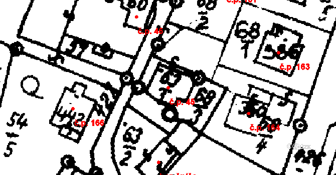 Velichovky 45 na parcele st. 63/1 v KÚ Velichovky, Katastrální mapa