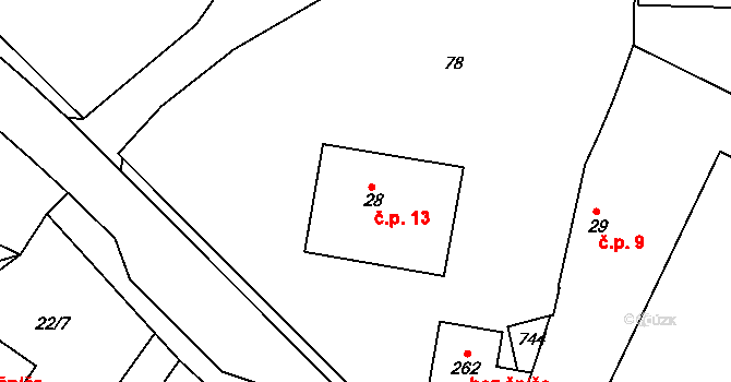 Lipoltice 13 na parcele st. 28 v KÚ Lipoltice, Katastrální mapa