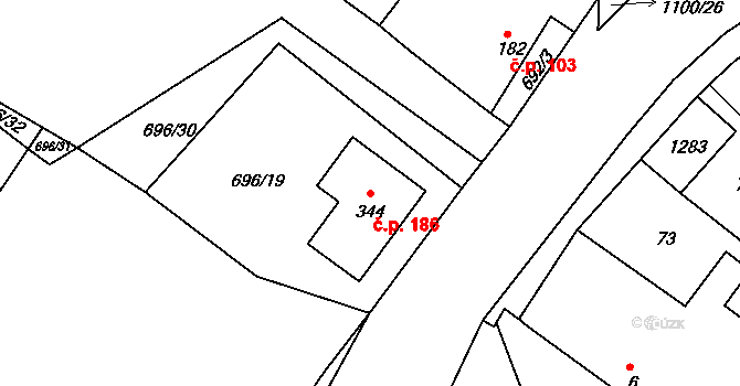 Jestřabí Lhota 186 na parcele st. 344 v KÚ Jestřabí Lhota, Katastrální mapa