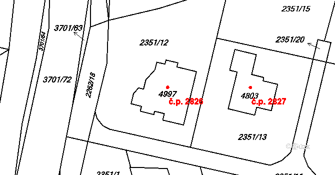 Rožnov pod Radhoštěm 2826 na parcele st. 4997 v KÚ Rožnov pod Radhoštěm, Katastrální mapa