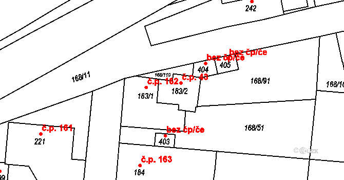 Leština 43 na parcele st. 183/2 v KÚ Leština u Zábřeha, Katastrální mapa