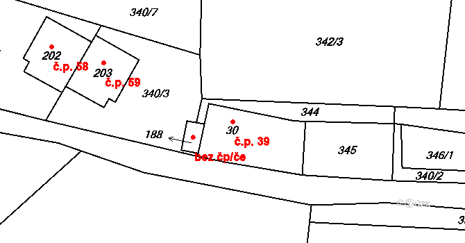 Boubská 39, Vimperk na parcele st. 30 v KÚ Boubská, Katastrální mapa