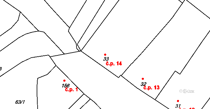 Kladné 14, Kájov na parcele st. 33 v KÚ Kladné, Katastrální mapa