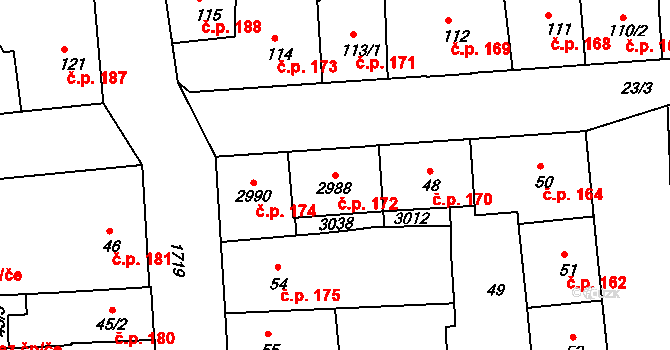 Vodňany I 172, Vodňany na parcele st. 2988 v KÚ Vodňany, Katastrální mapa