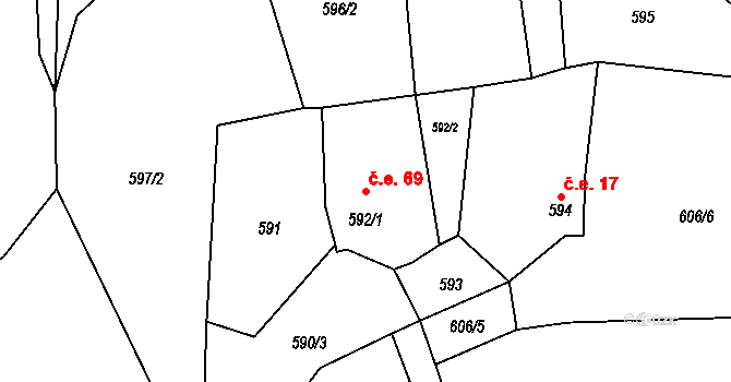 Čeřeniště 69, Malečov na parcele st. 592/1 v KÚ Čeřeniště, Katastrální mapa