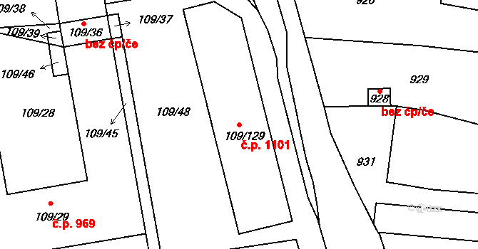 Maloměřice 1101, Brno na parcele st. 109/129 v KÚ Maloměřice, Katastrální mapa