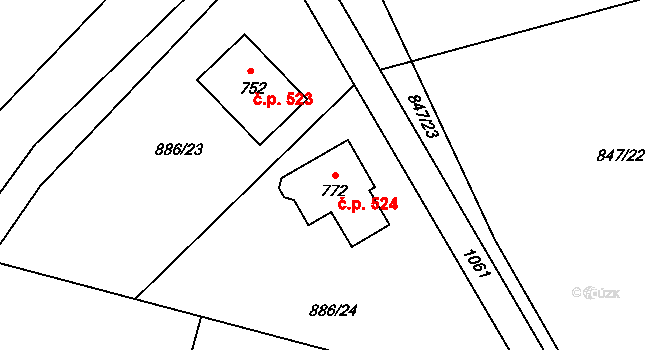 Cerhenice 524 na parcele st. 772 v KÚ Cerhenice, Katastrální mapa