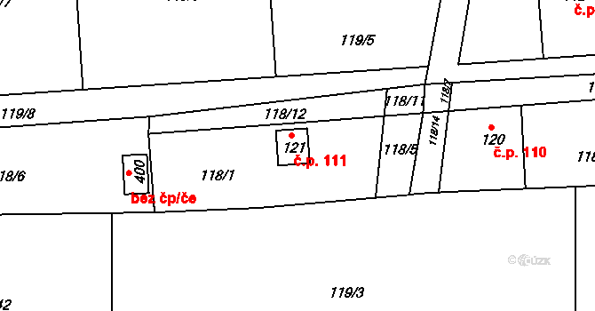Šťáhlavice 111, Šťáhlavy na parcele st. 121 v KÚ Šťáhlavice, Katastrální mapa