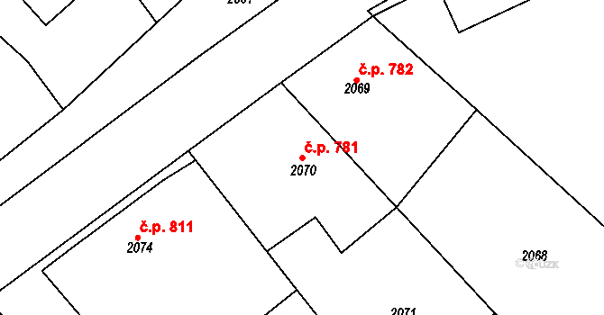 Rychnov nad Kněžnou 781 na parcele st. 2070 v KÚ Rychnov nad Kněžnou, Katastrální mapa