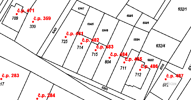 Šakvice 483 na parcele st. 715 v KÚ Šakvice, Katastrální mapa
