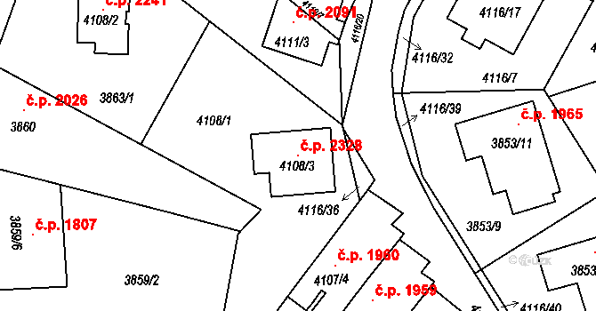 Předměstí 2328, Litoměřice na parcele st. 4108/3 v KÚ Litoměřice, Katastrální mapa