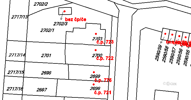 Holešov 722 na parcele st. 2700/1 v KÚ Holešov, Katastrální mapa