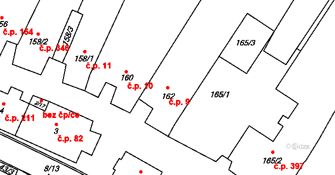 Kuchařovice 9 na parcele st. 162 v KÚ Kuchařovice, Katastrální mapa